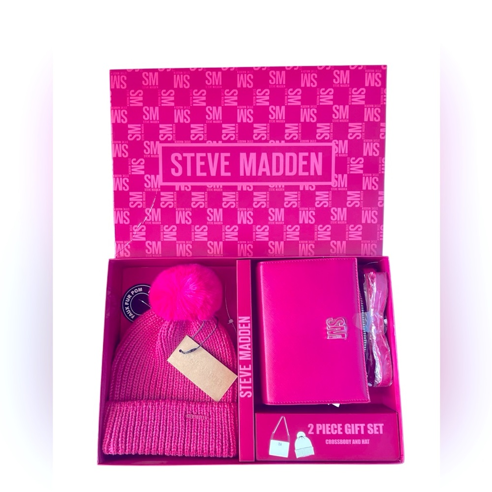 Steve Madden Vibrant Pink Beanie and Crossbody Wallet/Bag Gift Set